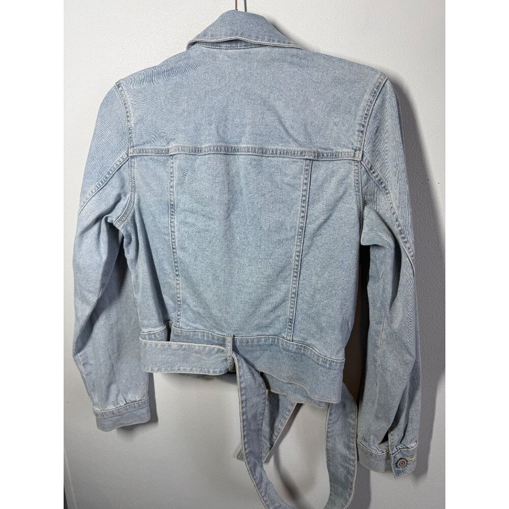 LC Lauren Conrad Jean Jacket Size Small Light Wash Belted Hem Cropped - Picture 2 of 10